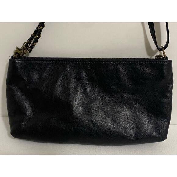 Elliott Lucca Leather Handbag Black Purse Chain Accents Neutral Slim Clutch - Picture 8 of 14